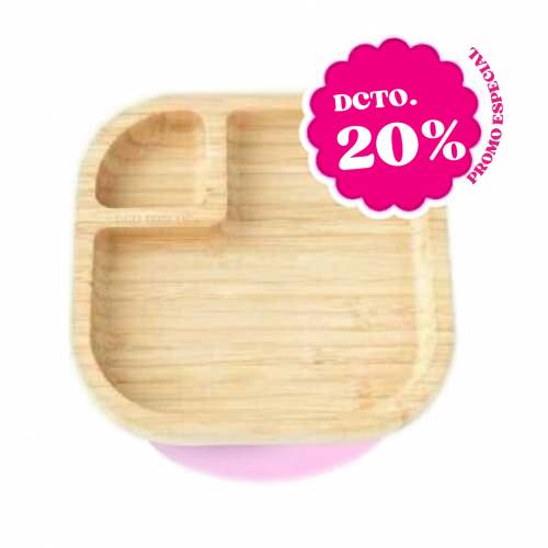 Plato bambú c/ventosa rosa, de ECORASCALS
