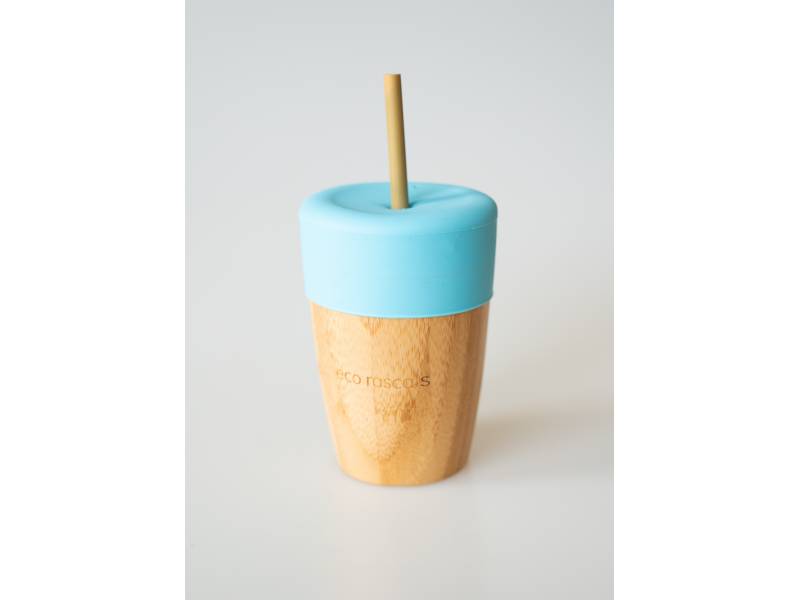 Vaso Bambú con pajita color azul, de Ecorascals
