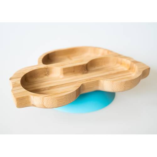 Plato Bambu Coche con base de succión azul, de Ecorascals