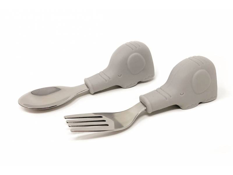 CUBIERTOS ACERO+SILICONA ELEFANTE GRIS, de tiny twinkle