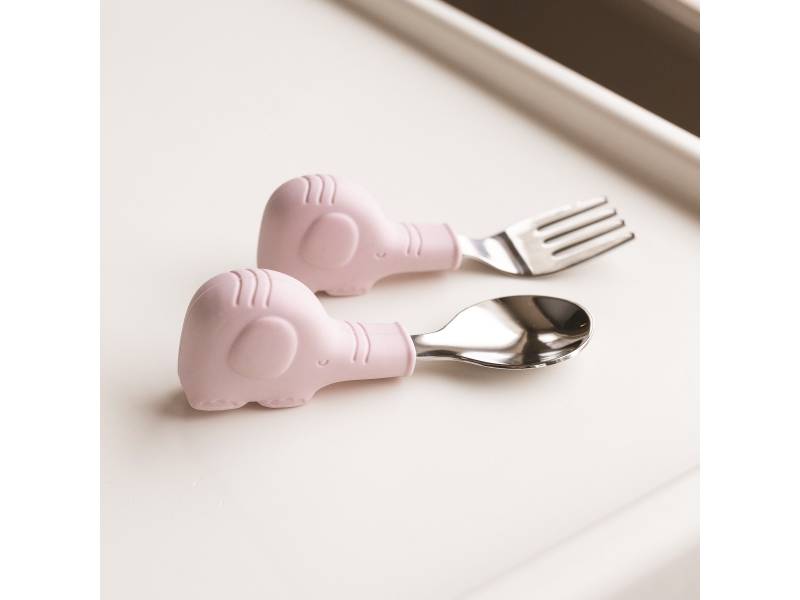 CUBIERTOS ACERO+SILICONA ELEFANTE ROSA de, TINY TWINKLE
